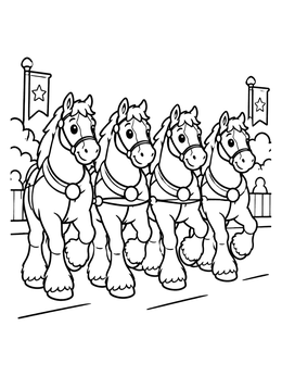 Free printable Four Clydesdale Horses On Parade coloring page