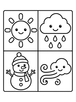 Free printable Four Cute Weather Symbols coloring page