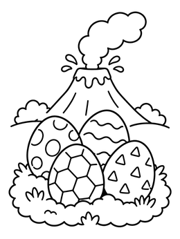 Free printable Four Dinosaur Eggs By A Volcano coloring page