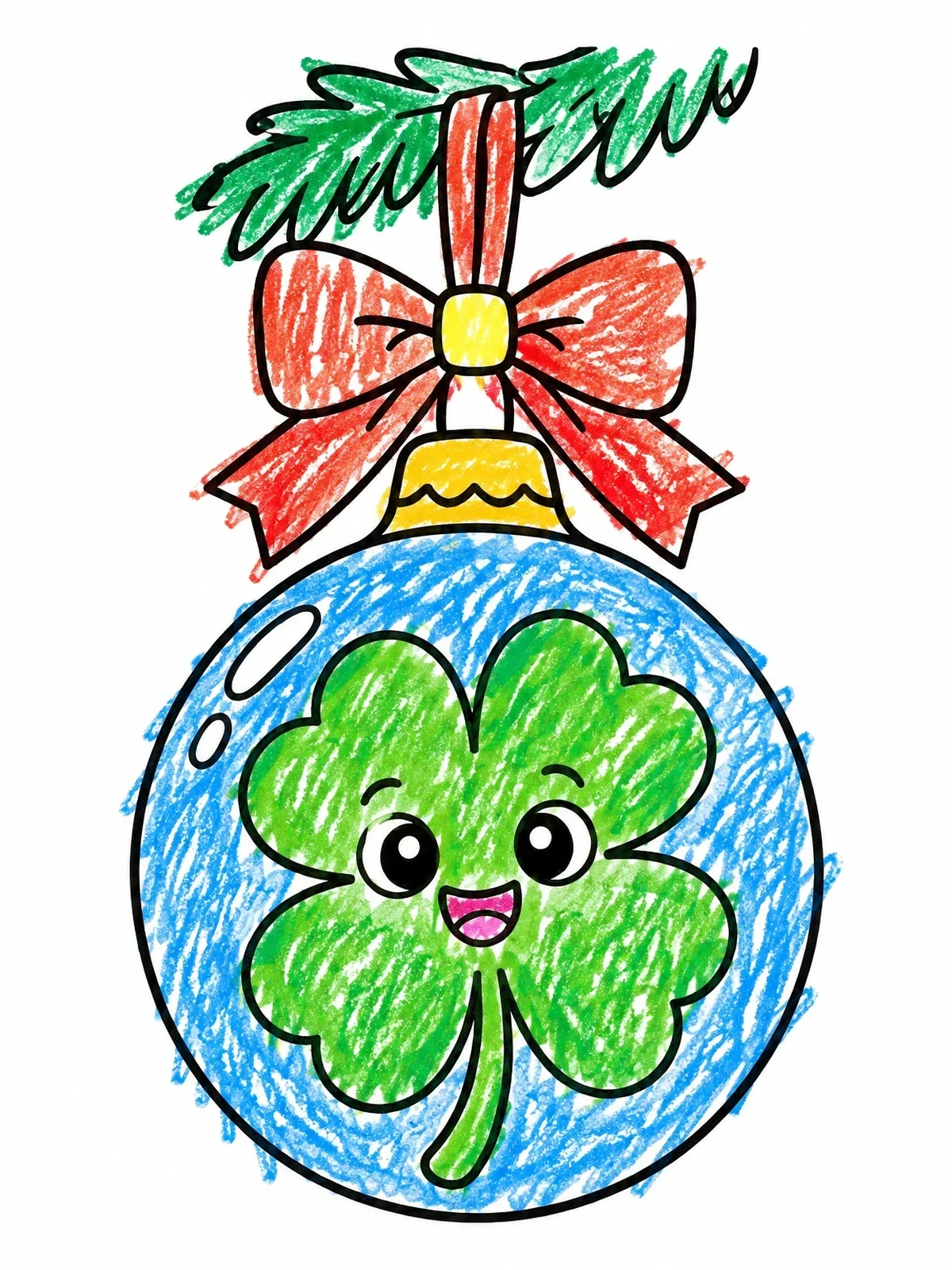 Colored example of the Four Leaf Clover In A Holiday Ornament coloring page