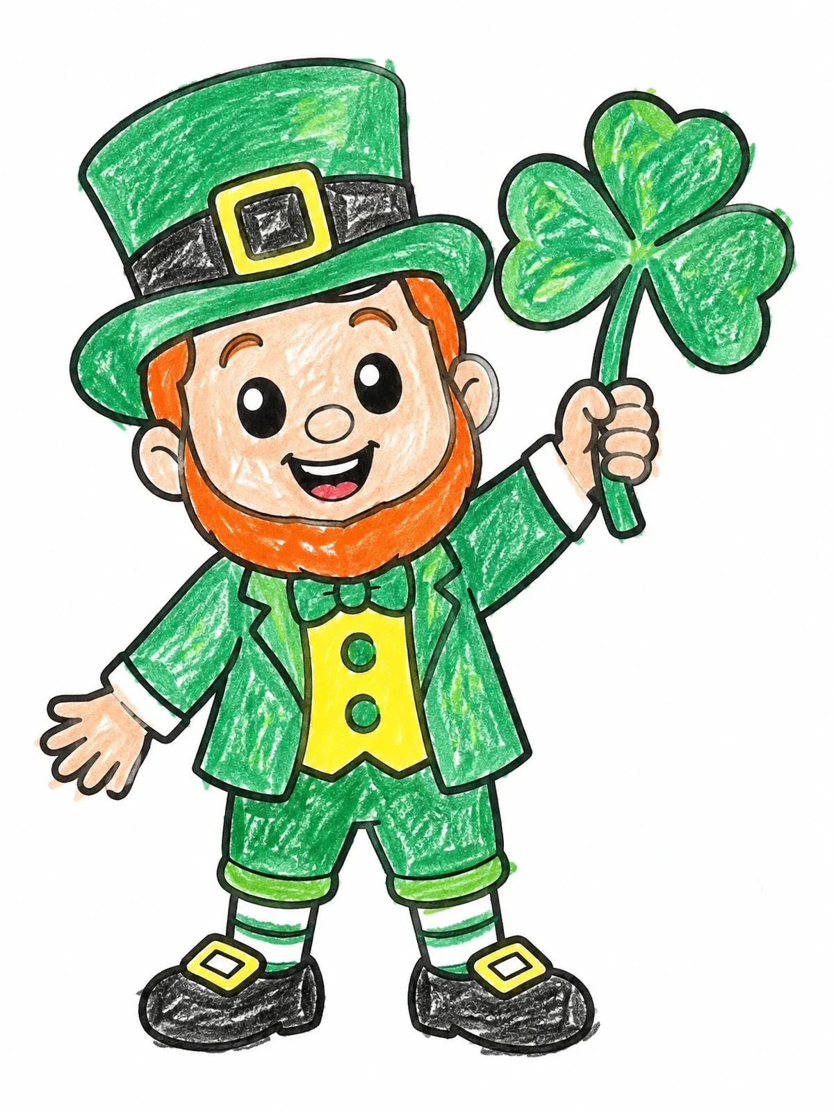 Colored example of the Happy Leprechaun With Clover coloring page