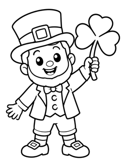 Free printable Happy Leprechaun With Clover coloring page