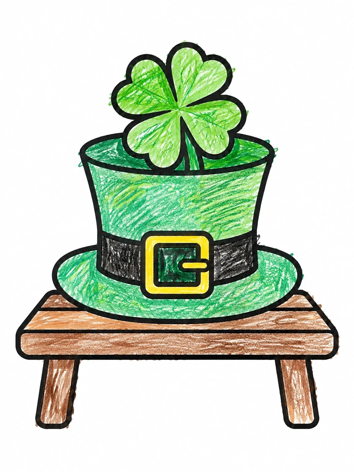 Colored example of the Four Leaf Clover In Buckled Top Hat coloring page