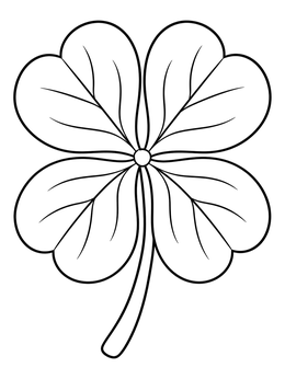 A four leaf clover coloring page with detailed leaf veins.