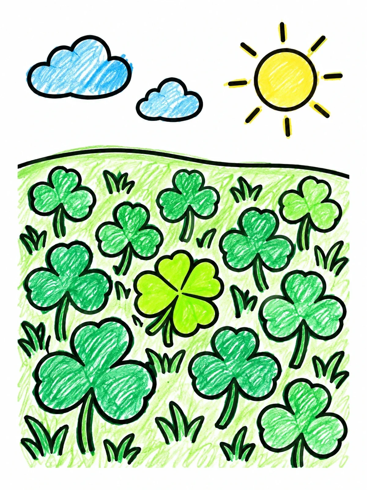 Colored example of the Lucky Clover In Sunny Meadow coloring page