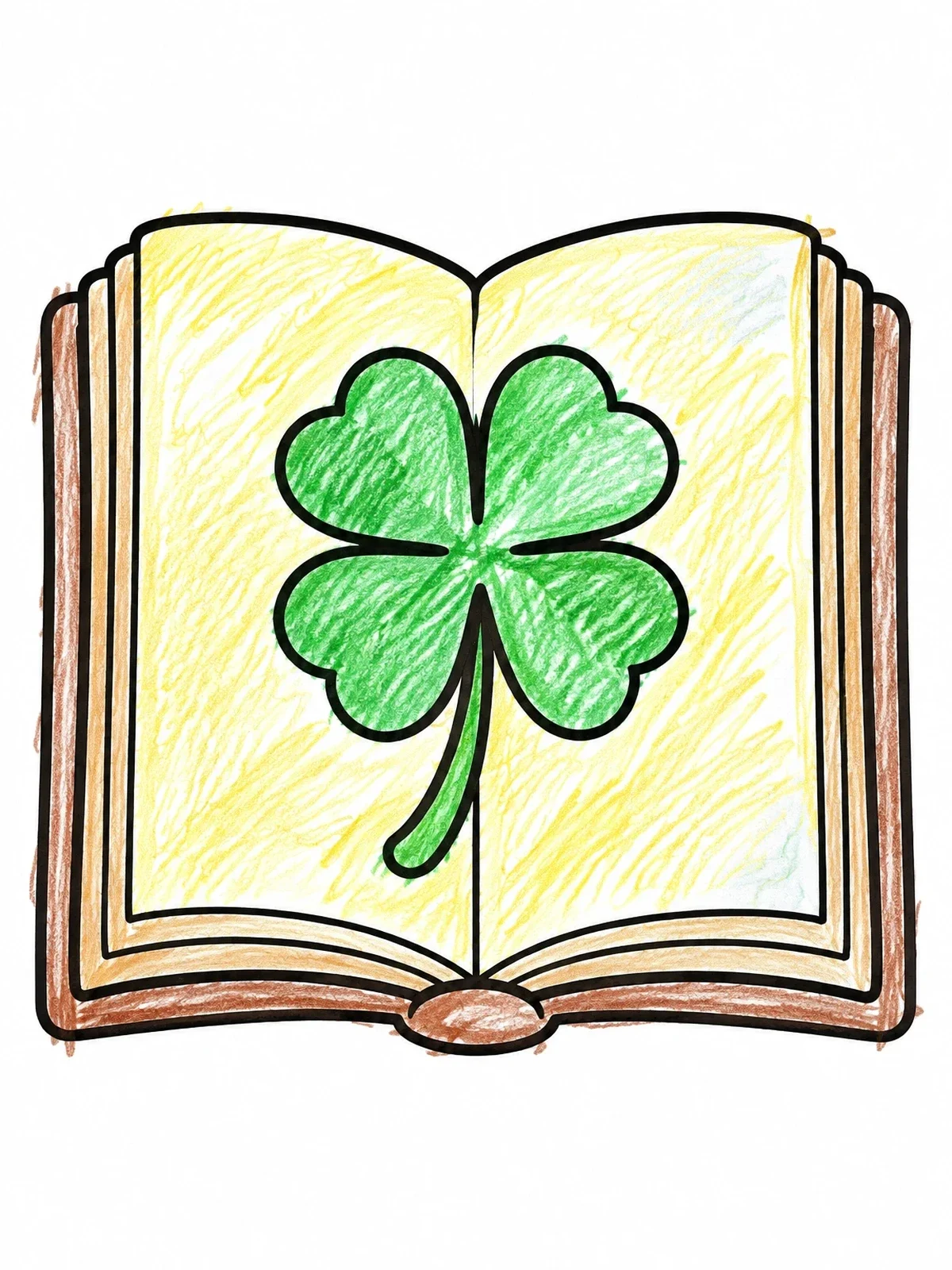 Colored example of the Four Leaf Clover In Open Book coloring page