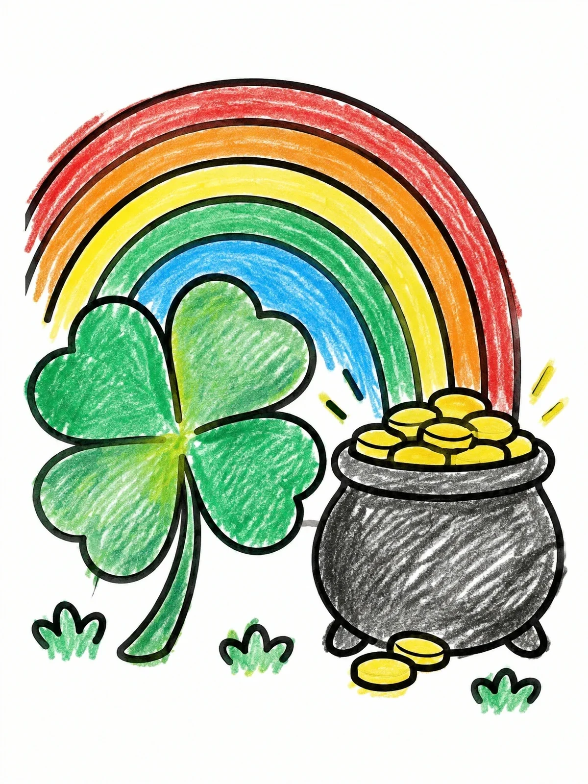 Colored example of the Four Leaf Clover And Pot Of Gold coloring page