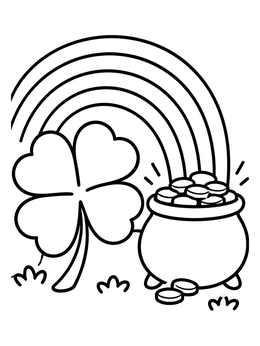 Free printable Four Leaf Clover And Pot Of Gold coloring page