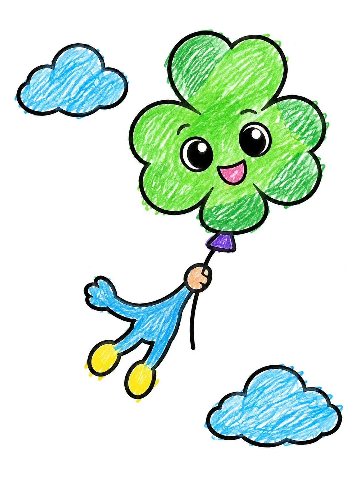 Colored example of the Smiling Clover Balloon In The Sky coloring page