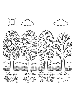 Free printable Four Seasons Apple Trees coloring page
