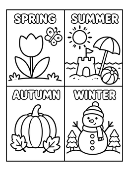 Free printable Four Seasons Grid With Seasonal Icons coloring page