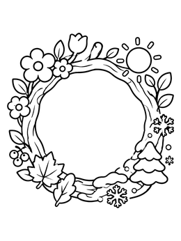 Free printable Four Seasons Nature Wreath coloring page