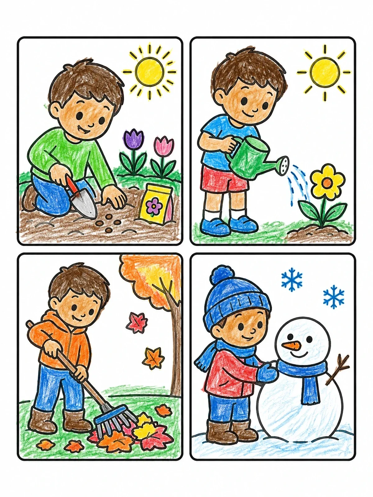 Colored example of the Four Seasons Of Outdoor Fun coloring page