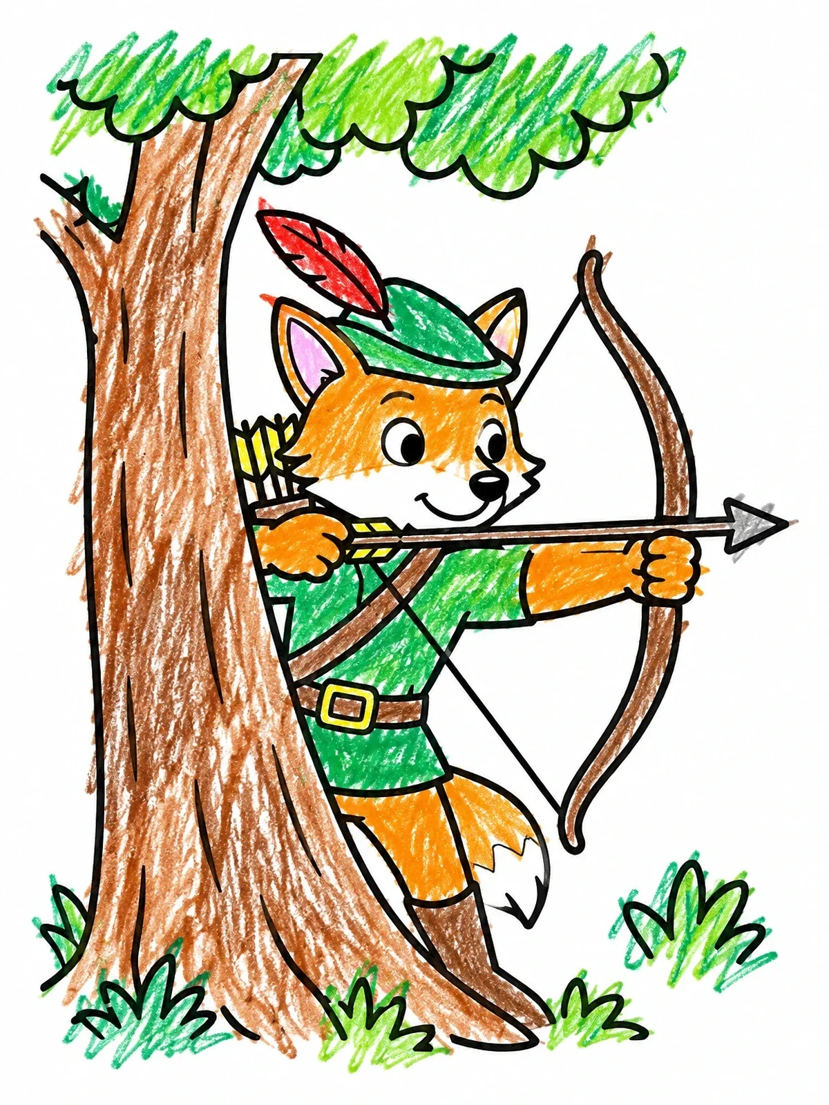 Colored example of the Fox Archer Robin Hood coloring page