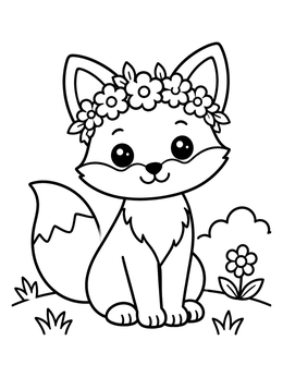 Free printable Cute Fox Cub With Flower Crown coloring page