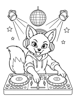 Free printable Fox Dj At The Turntables coloring page