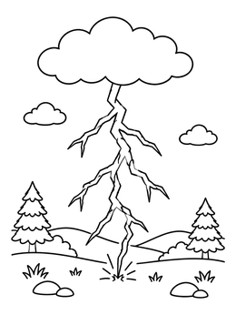 Free printable Branching Lightning Bolt Over Forest coloring page
