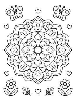 Free printable Cute Floral Mandala With Butterflies coloring page