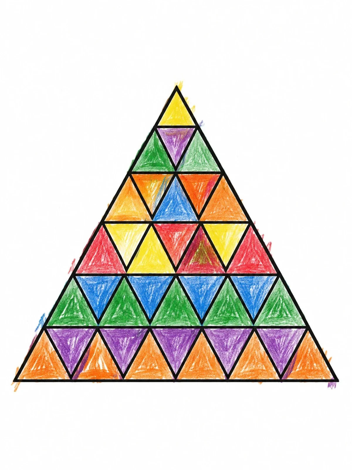 Colored example of the Geometric Triangle Pyramid Grid coloring page