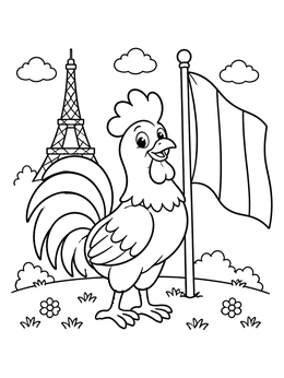 Free printable Cheerful Rooster In Paris coloring page