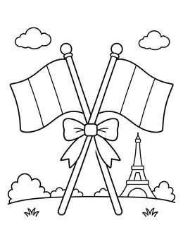 Free printable Crossed French Flags With Ribbon coloring page