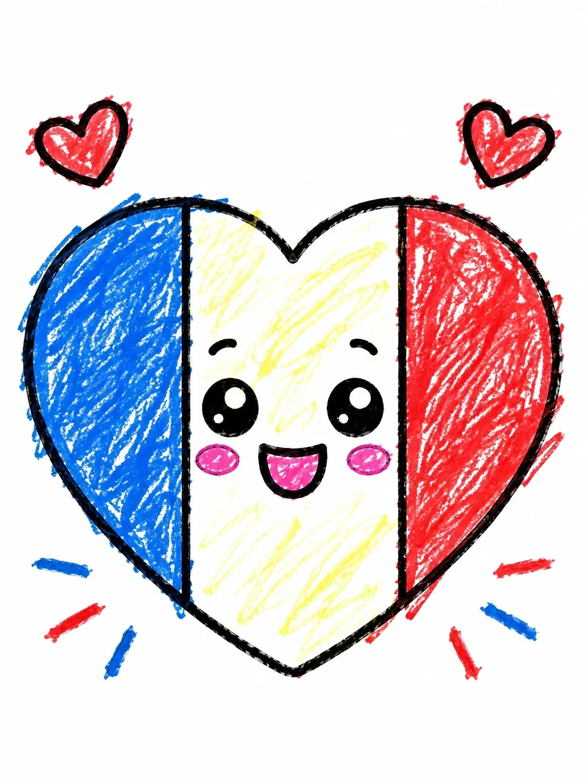 Colored example of the Cute French Flag Heart coloring page