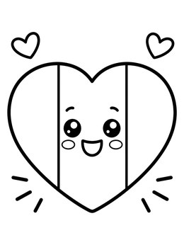 A smiling heart shaped france coloring page divided into three stripes.
