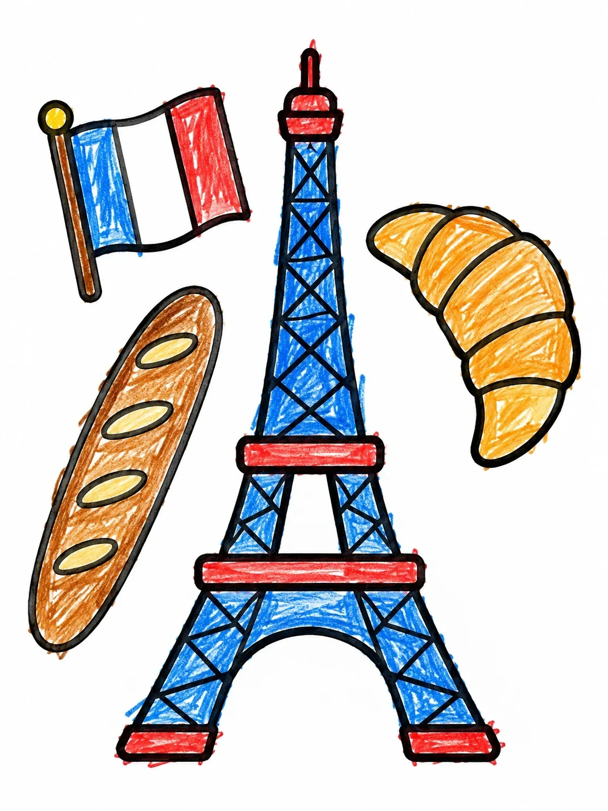 Colored example of the Eiffel Tower With French Symbols coloring page