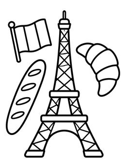 Free printable Eiffel Tower With French Symbols coloring page