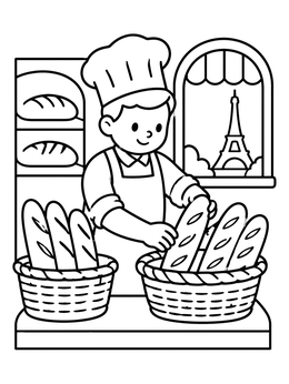 Free printable French Baker With Fresh Baguettes coloring page