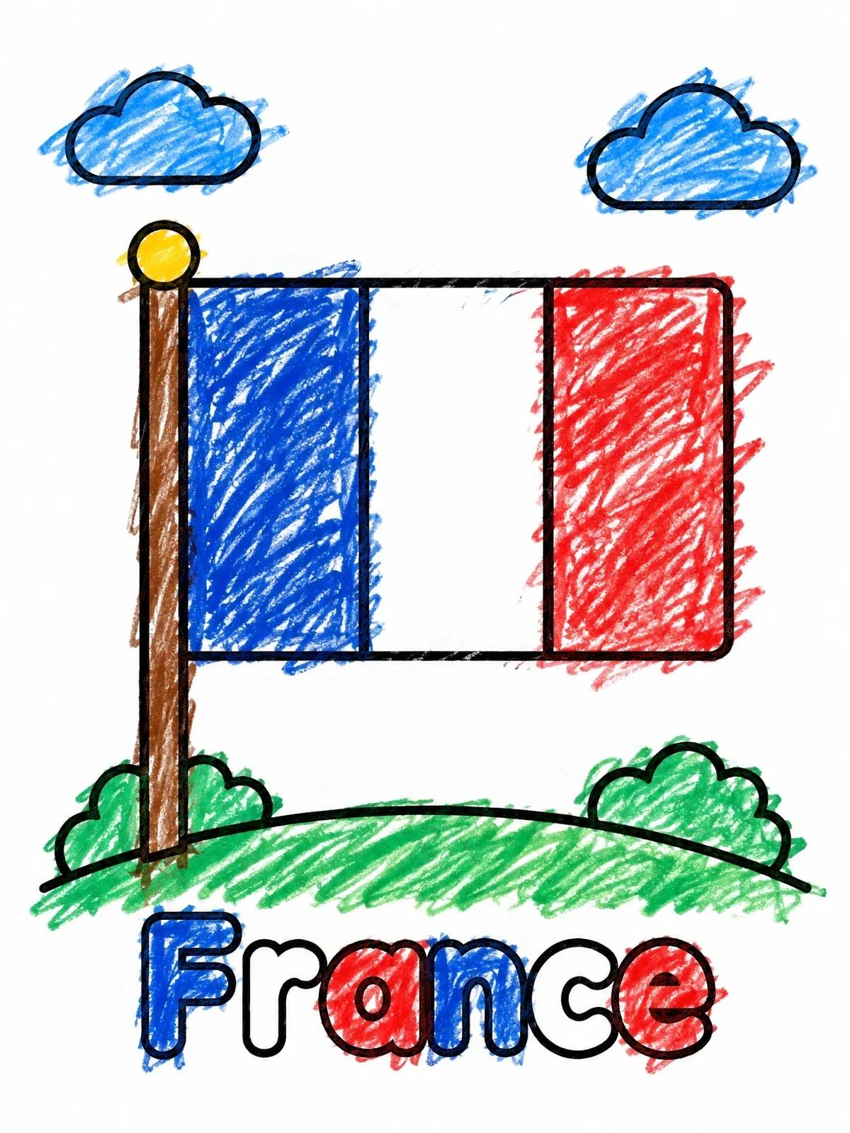 Colored example of the French Flag On A Hill coloring page