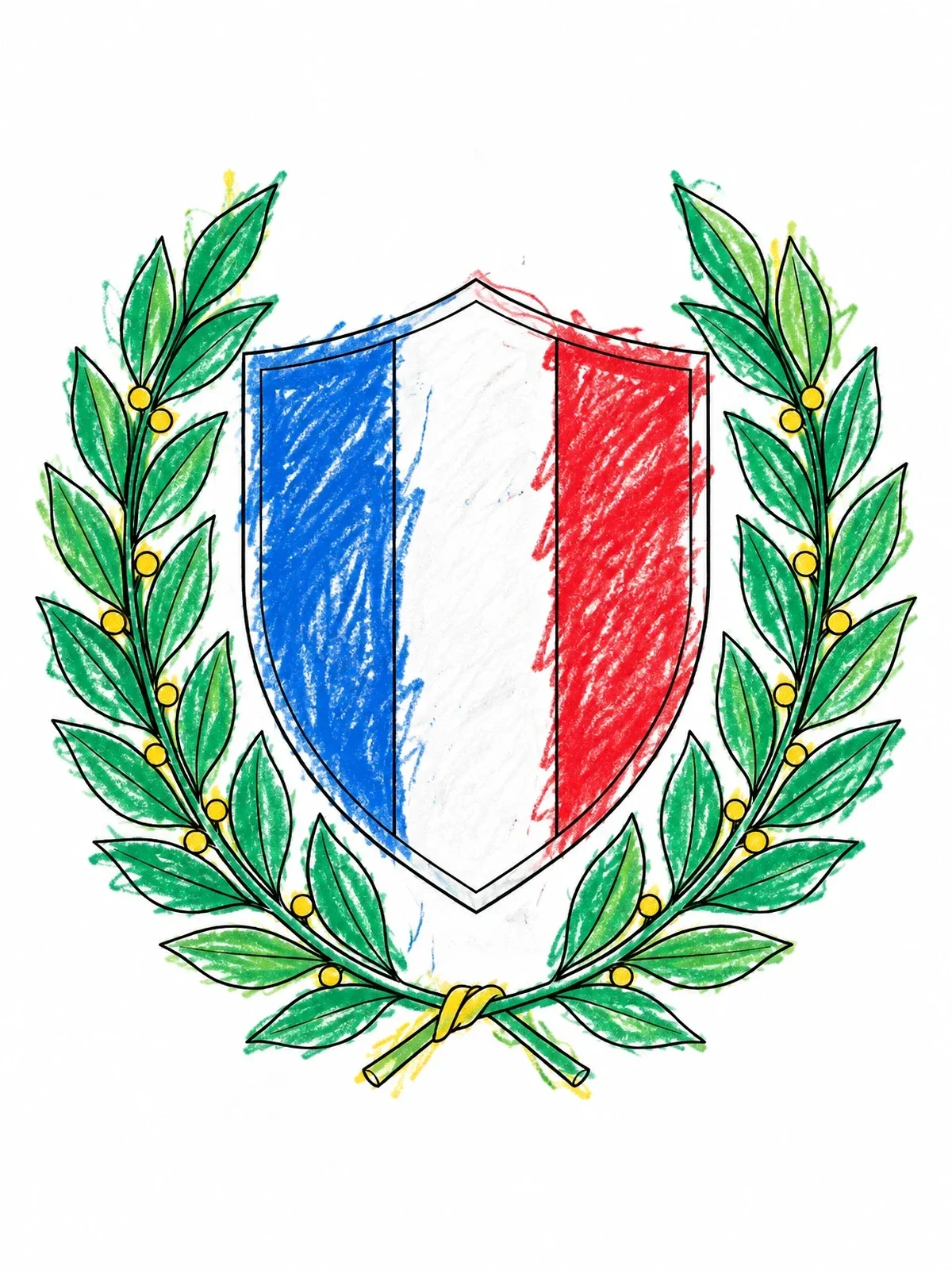 Colored example of the French Flag Heraldic Shield And Wreath coloring page