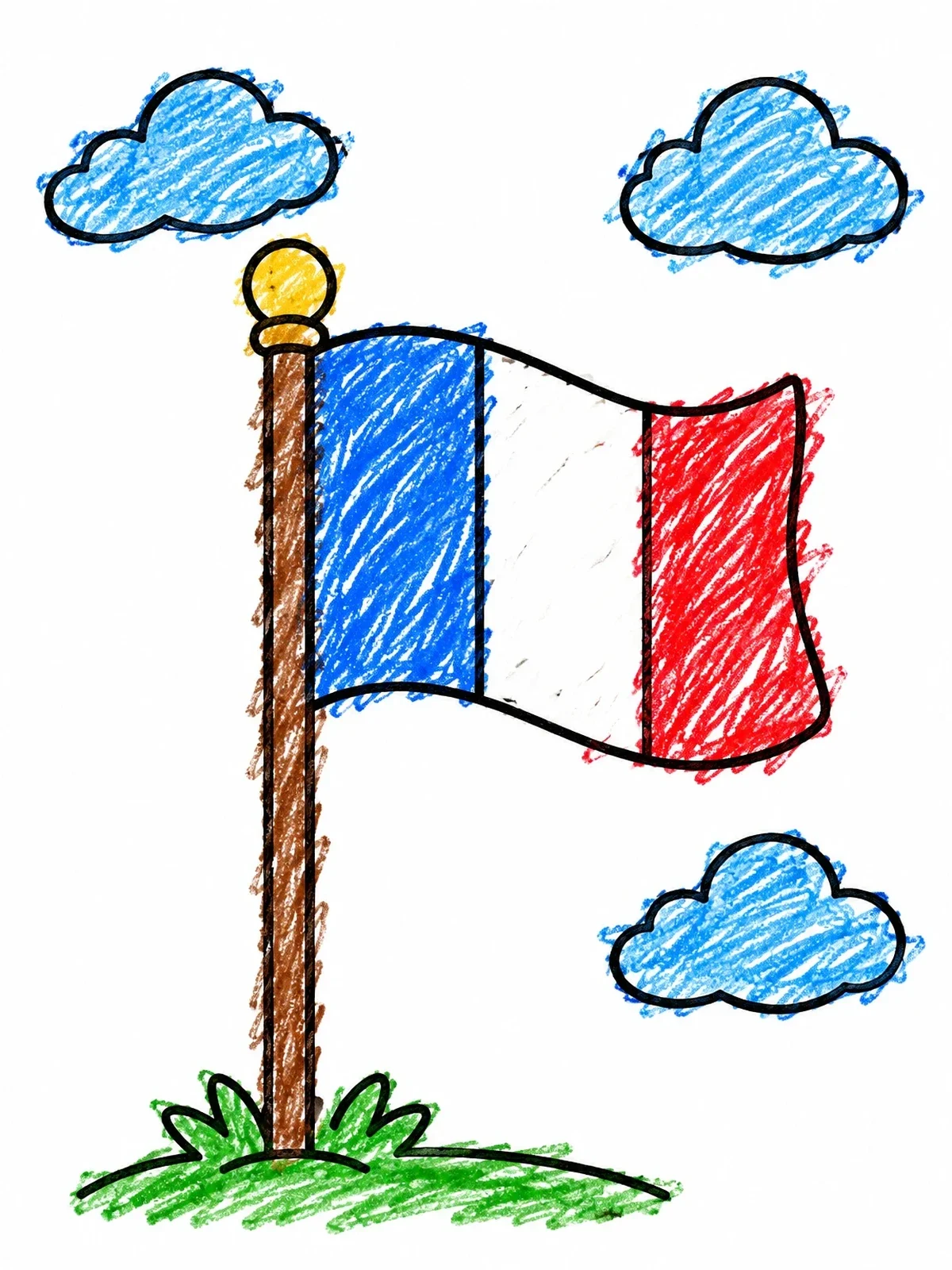 Colored example of the French Flag On A Pole coloring page