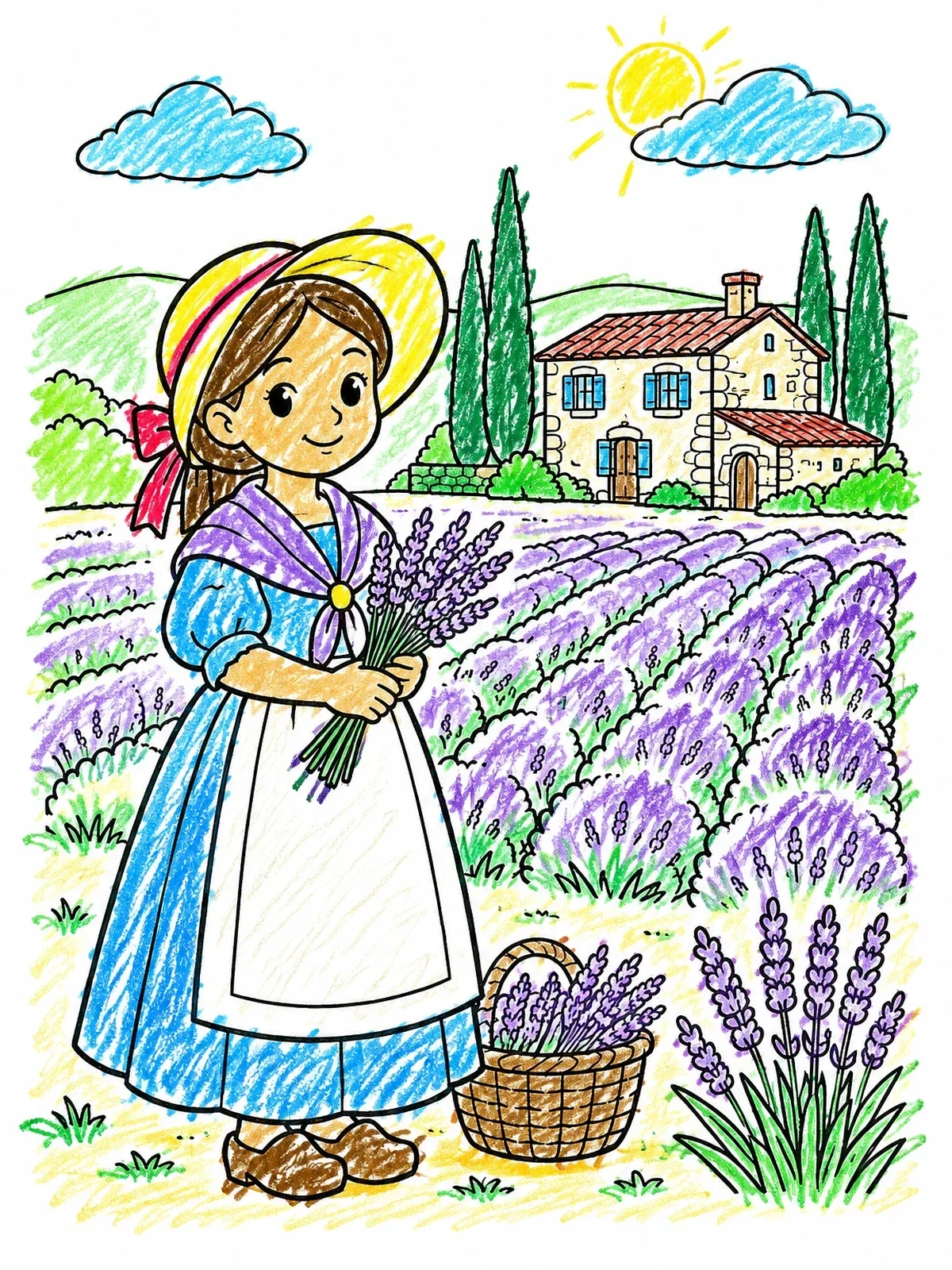 Colored example of the Lavender Harvest In Provence coloring page