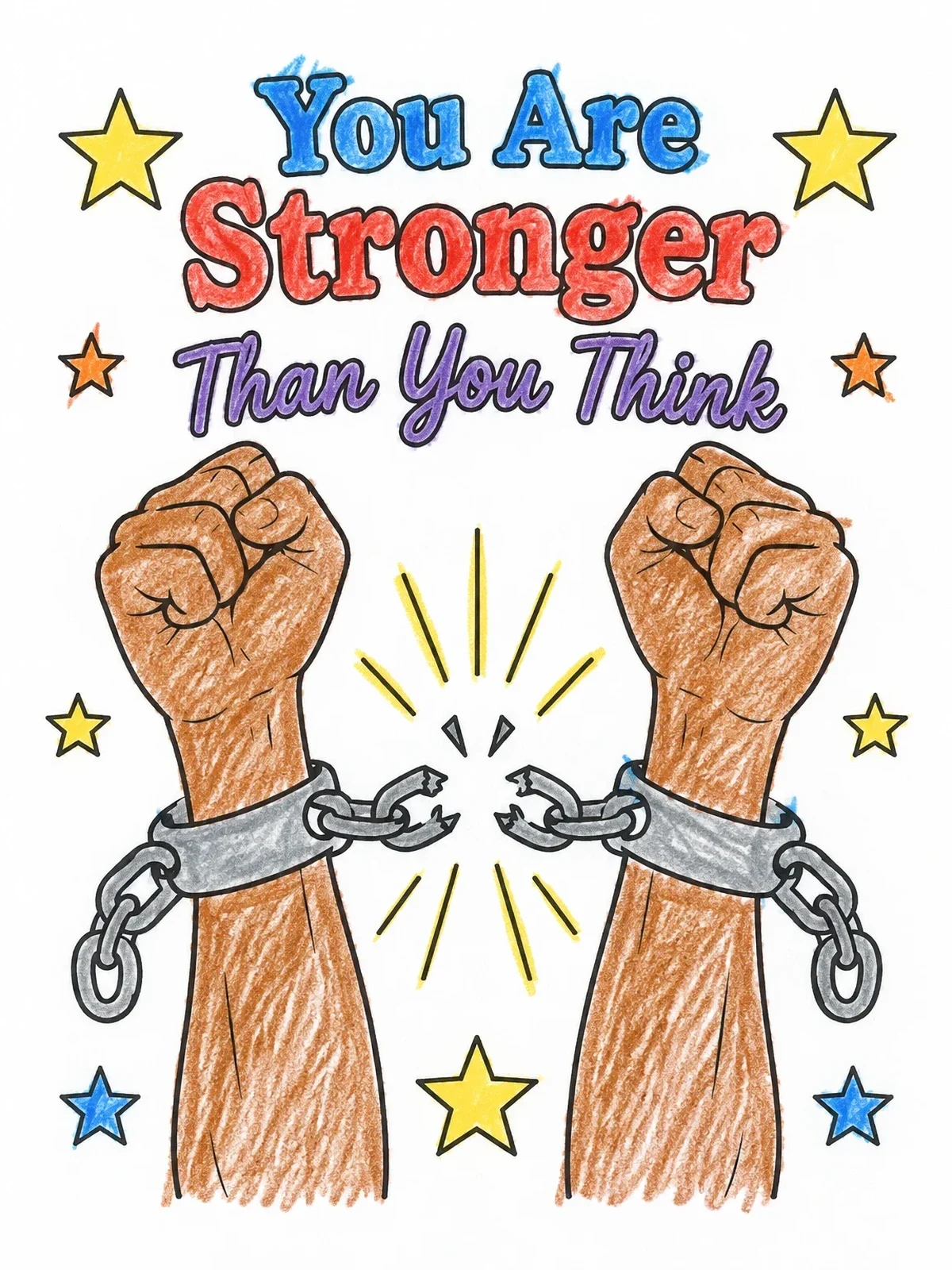 Colored example of the Breaking Free From Chains With Stars coloring page
