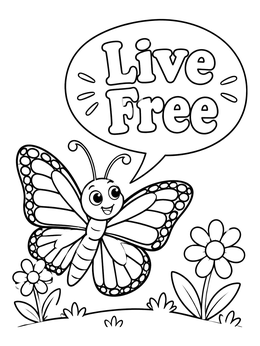Free printable Happy Butterfly Saying Live Free coloring page