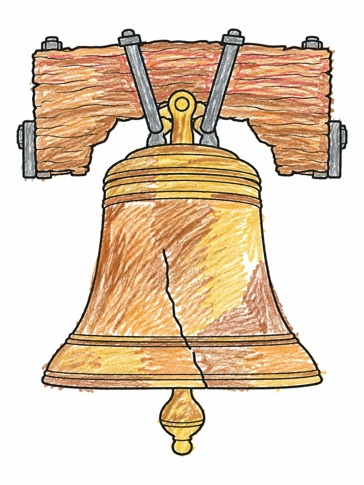 Colored example of the Historic Liberty Bell With Wooden Yoke coloring page