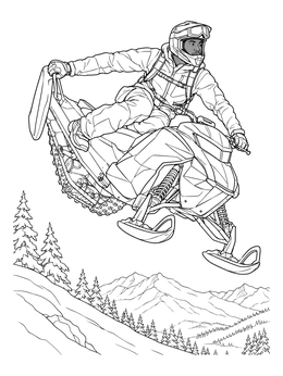 Free printable Freestyle Snowmobile Jump Over Mountains coloring page