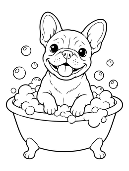 Free printable French Bulldog In Bubble Bath coloring page