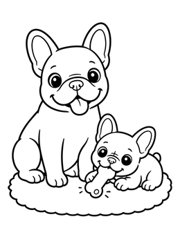 Free printable French Bulldog With Cheerful Puppy coloring page