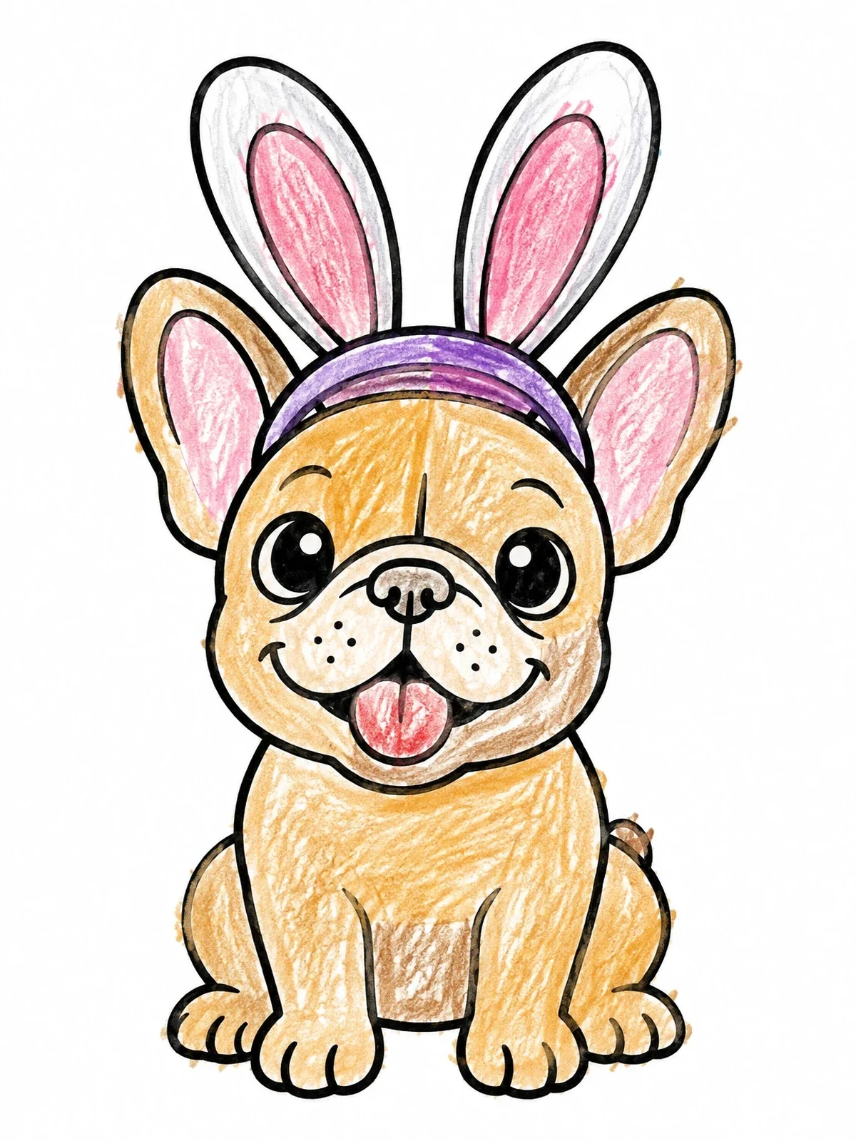 Colored example of the Playful French Bulldog With Bunny Ears coloring page