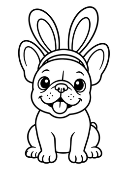 A cheerful puppy sits wearing headgear in this easter dog coloring page.