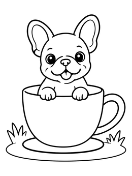 Free printable French Bulldog Puppy In Teacup coloring page