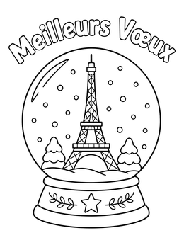 Free printable Eiffel Tower Snow Globe Holiday Scene coloring page
