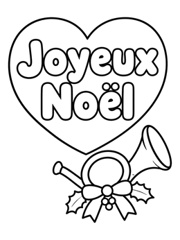 Free printable Joyeux Noel Heart And Horn coloring page