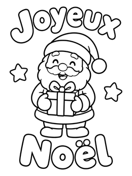 Free printable Cute Santa Wishing Joyeux Noël coloring page