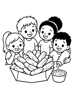 Free printable Happy Kids Sharing Steak Fries coloring page