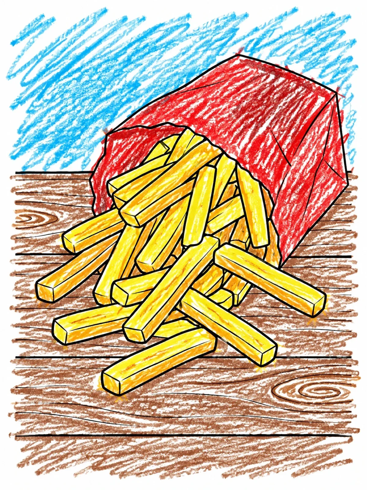 Colored example of the Crispy French Fries Spilling From Bag coloring page