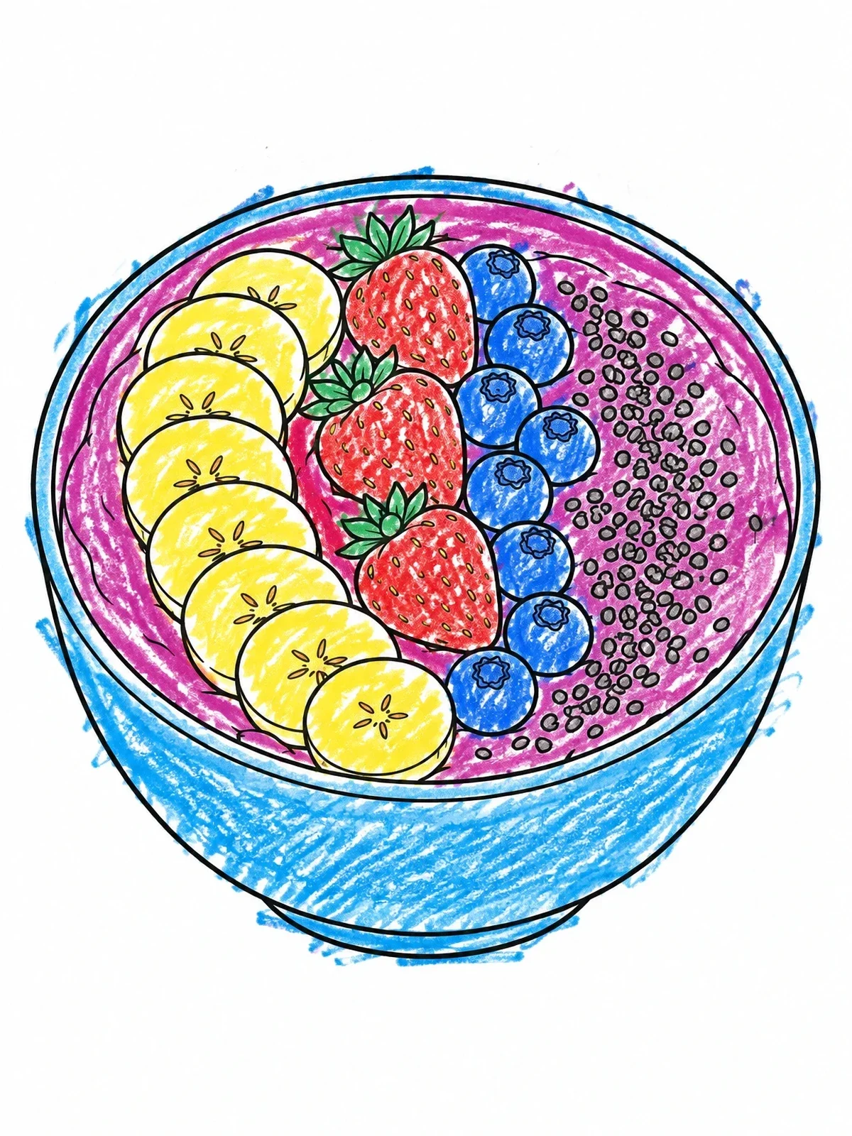 Colored example of the Fresh Berry Smoothie Bowl coloring page
