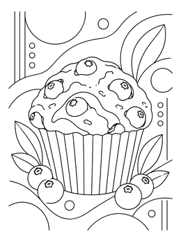 Free printable Fresh Blueberry Muffin With Abstract Patterns coloring page